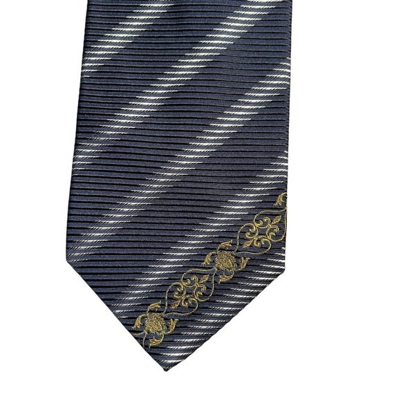 GIANNI VERSACE 90s Vintage Metallic Baroque Silk Stripe Tie Made in Italy - Picture 3 of 5